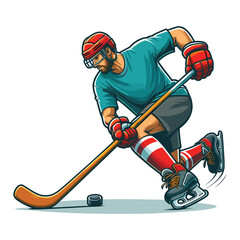 Obraz premium Ice hockey player sportsman vector illustration, winter sport activity, hockey male player design template isolated on white background