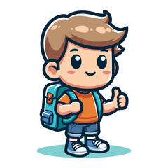 Cute little children stand with backpack, smiling kid heading to school cartoon character, vector illustration isolated on white background