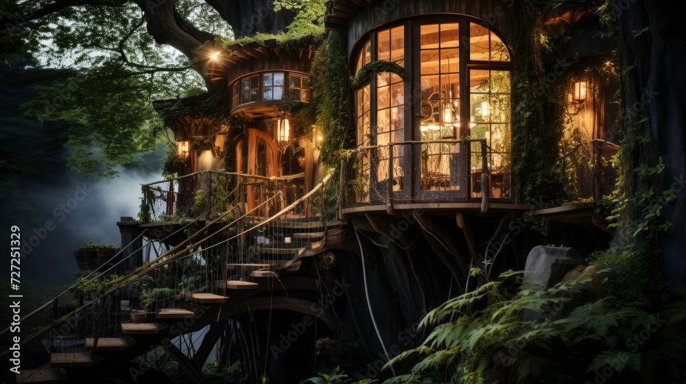 Aufkleber Rustic Treehouse Retreat Generative AI