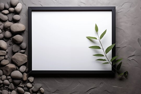 Mockup Frame with Plants on stone and light shade