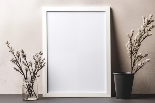 Mockup Frame with Plants on stone and light shade