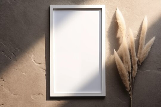 Mockup Frame with Plants on stone and light shade