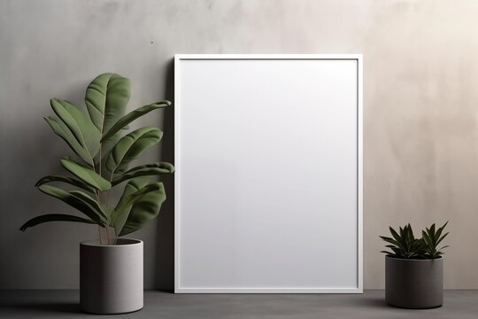 Mockup Frame with Plants on stone and light shade