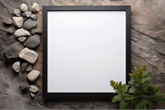 Mockup Frame with Plants on stone and light shade