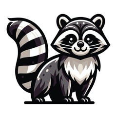 Fototapeta premium Cute adorable raccoon cartoon character vector illustration, funny racoon flat design template isolated on white background