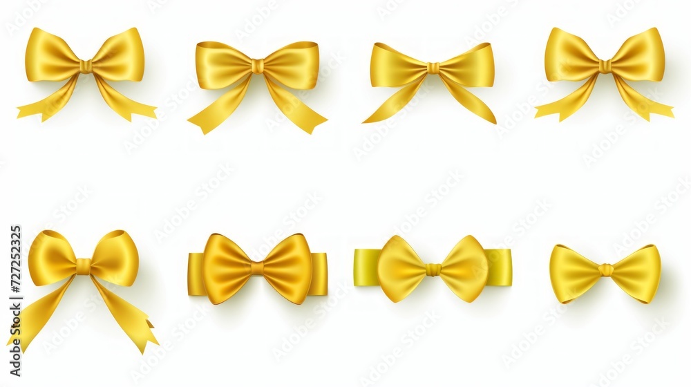 Poster set of different yellow ribbons, on a white isolated background generative ai