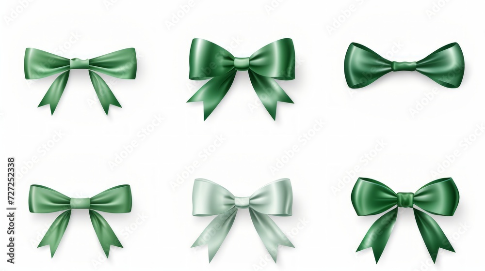 Aufkleber set of different green ribbons, on a white isolated background generative ai