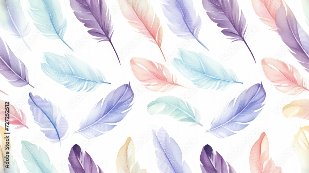 Poster Simple aquarelle feather pattern Generative AI