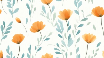 Simple aquarelle flowers leaves pattern Generative AI