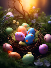 Fototapeta na wymiar easter colorful eggs in nest