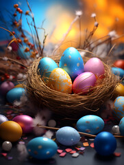 Fototapeta na wymiar easter colorful eggs in nest