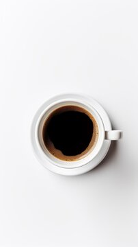 Stock image of a coffee cup on a white background, minimalist and clean Generative AI