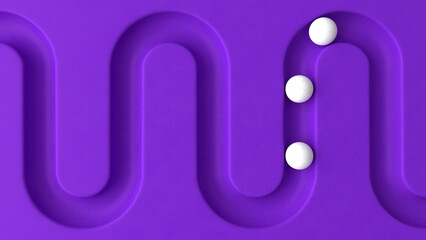 White balls rolling in geometry deepening. Smooth light, realistic graphics. 3d rendering