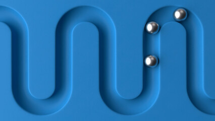 Fototapeta premium Metal balls in geometry deepening. Ball rolling along the paths. 3d rendering