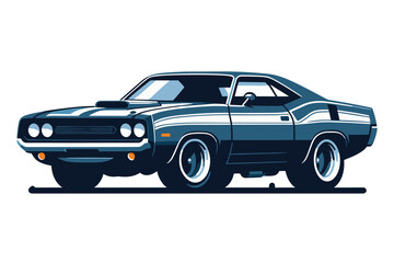 Vintage American muscle car vector illustration, classic retro custom muscle car design template isolated on white background