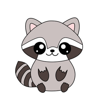 Raccoon cartoon design on kawaii style.  isolated on white background