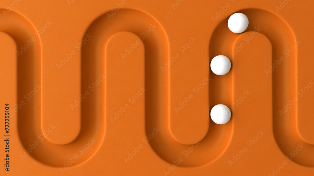 Fototapete white balls rolling in geometry deepening. smooth light, realistic graphics. 3d rendering