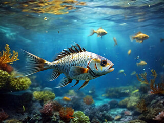 Obraz premium fish in deep sea generative ai