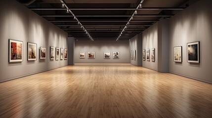 An empty gallery hall with moka paintings on the walls - obrazy, fototapety, plakaty