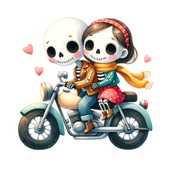 Skeleton Couple Vihicles,Funny skeleton, Ghost couple, Valentine png,pink couple, girl and boy, Heart, Love, happy,motercycle, flower,car