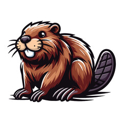 Cute adorable beaver cartoon character vector illustration, funny animal brown beaver flat design mascot logo template isolated on white background