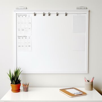 Stock image of an office bulletin board on a white background, informative, display and organization Generative AI