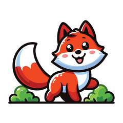 Cute adorable fox cartoon character vector illustration, funny wolf foxy flat design template isolated on white background