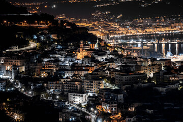 Fototapeta na wymiar night panorama of the historic center of Vietri sul Mare, a seaside village on the Amalfi coast
