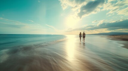 Fototapeta premium On a sunny beach love couple, long exposure photography