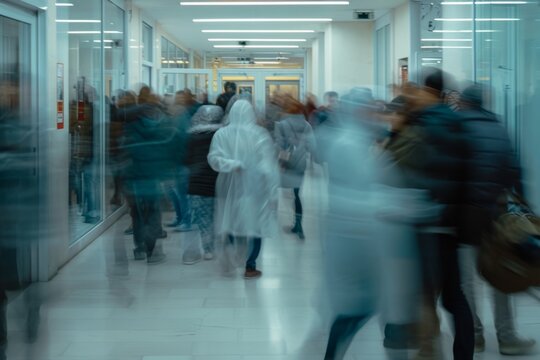 motion blur crowd of people, blurry people at the clinic