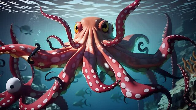 giant octopus in deep ocean. underwater life, exotic marine animals.