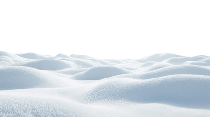 A tranquil expanse of untouched snow undulates gently under a soft, diffused light, creating a serene and pure winter scene