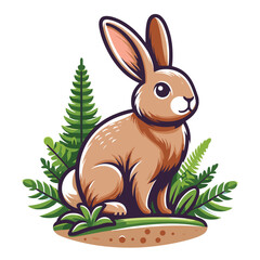 Cute adorable rabbit cartoon character vector illustration, funny easter bunny flat design template isolated on white background