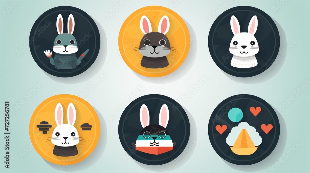 Poster six rabbit icons generative ai