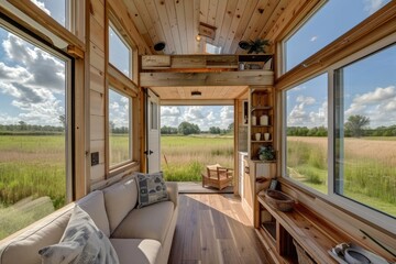 Minimalist Luxury Living: Tiny House on Wheels with Contemporary Walnut Furniture
