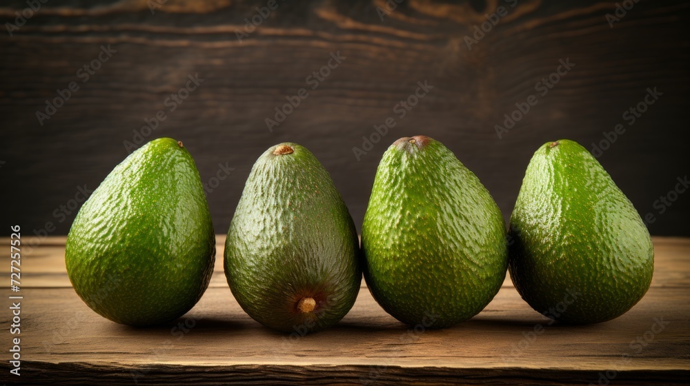 Poster three ripe avocados captured in a close-up realistic photo against a white background generative ai