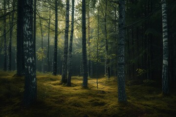 Moody forest landscape