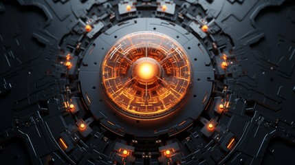 Top-down view of a futuristic computerized brain, depicting circuits and nodes resembling a complex neural network. Generative AI