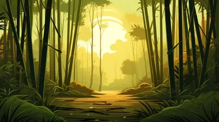 Gardinen A serene bamboo forest with tall stalks and filtered sunlight. Generative AI © vadosloginov