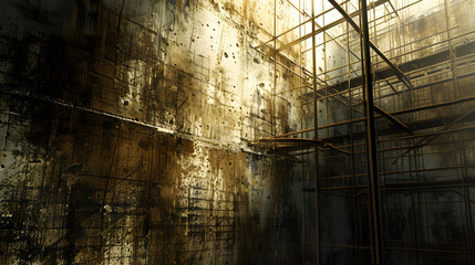 Painting of Building With Scaffolding