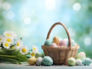 Easter basket with colorful eggs