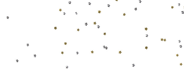 Banner with golden decoration. Festive border with falling glitter dust and stars.