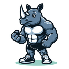 Fototapeta premium Strong athletic muscle body rhinoceros wild animal mascot design vector illustration, logo template isolated on white background