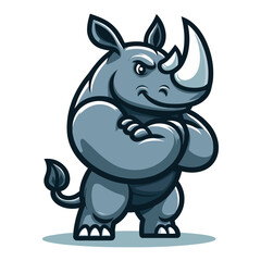 Strong athletic muscle body rhinoceros wild animal mascot design vector illustration, logo template isolated on white background