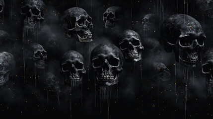 Black background with ancient art of skull terrifying It creates a dark atmosphere and has a dark depth. This area is suitable for use as a background for photography or other purposes. halloween.