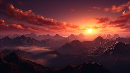 The sky begins to turn pinkish orange as the sun sets softly on the gliding lines of the mountains that look ethereal. The realistic mountain scenery gives a feeling the serenity and wonder of nature.