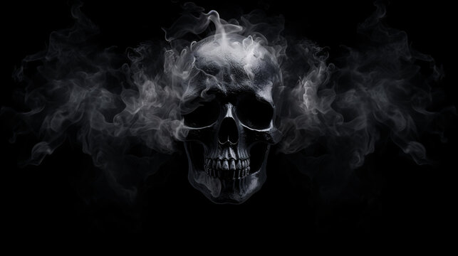 Black background with ancient art of skull terrifying It creates a dark atmosphere and has a dark depth. This area is suitable for use as a background for photography or other purposes. halloween.
