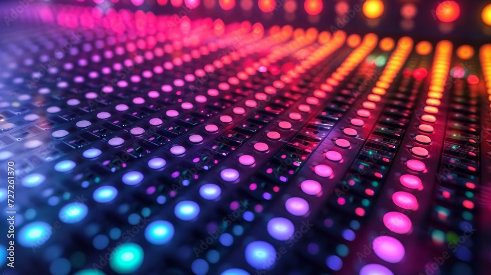 Poster Audio equalizer display adorned with an array of multicolored flashing lights, reflecting the music's intensity and rhythm Generative AI