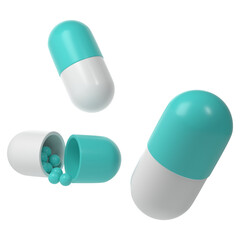 3d render capsule pills drugs medicine healthcare transparent pharmacy icon logo illustration