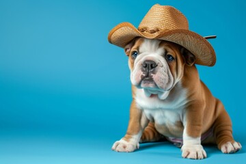 english bulldog wearing a cowboy hat